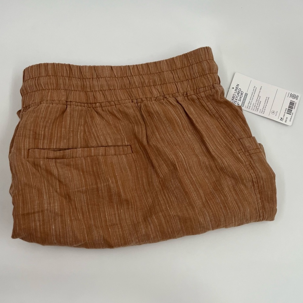 BRAND NEW Athleta Women's 24 Cabo Linen Textured 4" Orange Shorts